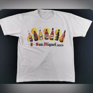 Vintage 90s San Miguel Beer Graphic White Short Sleeve Tee Shirt XL